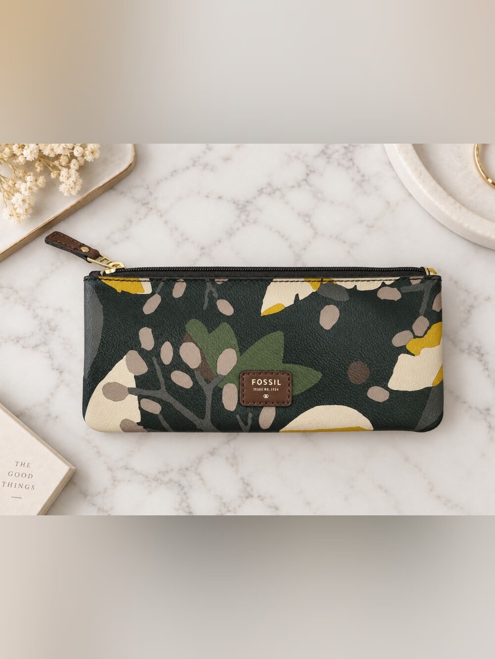 Fossil Botanical Floral Print Slim Zip Pouch